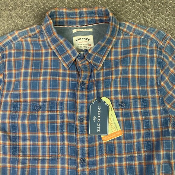 Fat Face Short Sleeve Kettering Check Shirt Men's Large Button Up Blue Indigo - Picture 2 of 12
